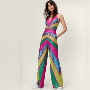 Nasty Gal Multicolor Sequin Jumpsuit